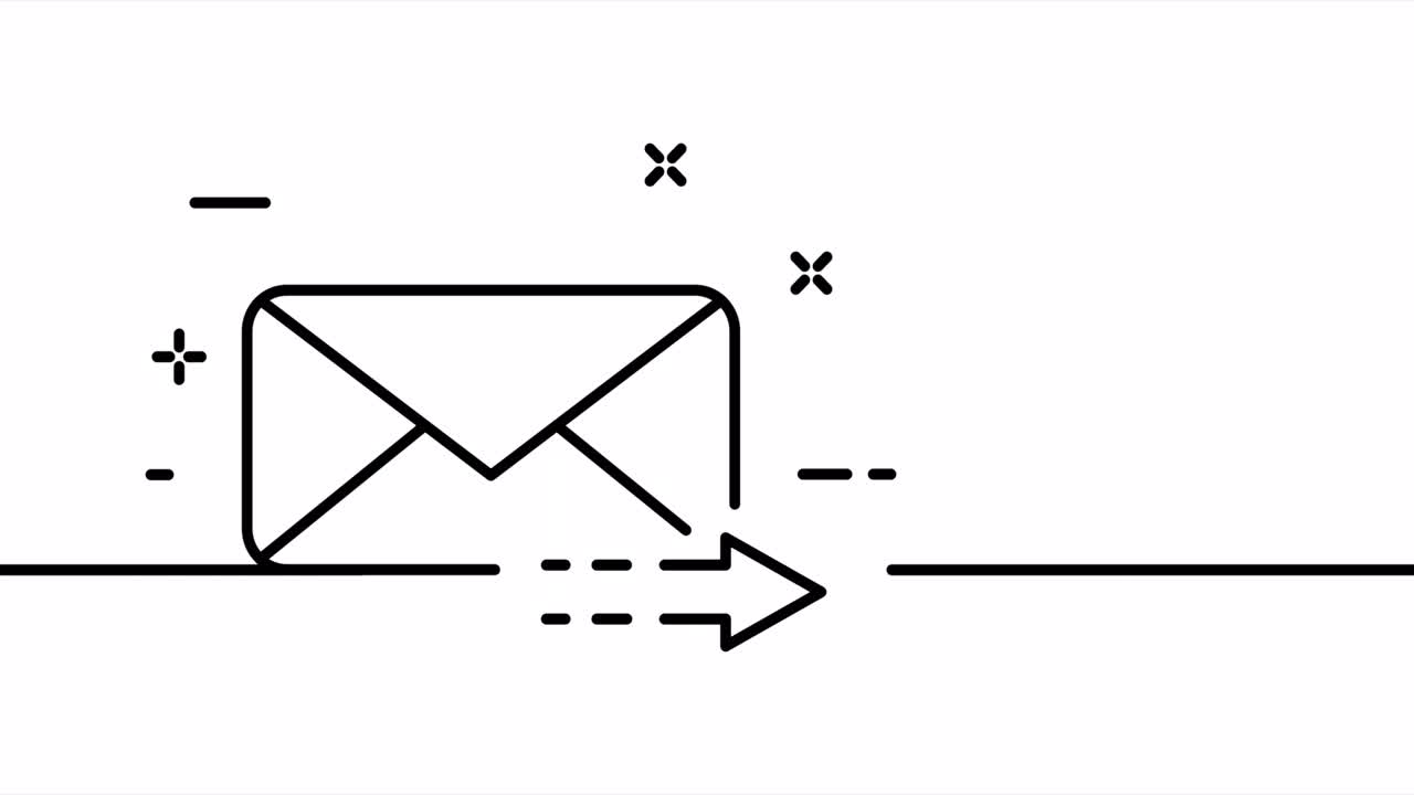 Envelope with an arrow. Send message, receive, letter, email. Incoming, outgoing. Business concept. One line drawing animation. Motion design. Animated technology logo. Video 4K