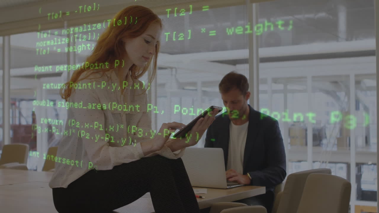 программирование кода анимации над деловыми людьми, работающими в современном офисе