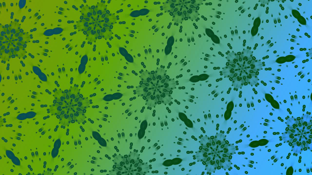 kaleidoscopio gráfico de movimiento patrón de animación 2d espejo geométrico efecto visual ilusión óptica reflexión forma vectorial lineal fondo 4k verde azul