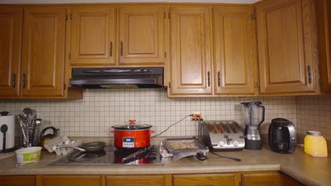 A-static-shot-of-a-kitchen-where-breakfast-is-being-prepared