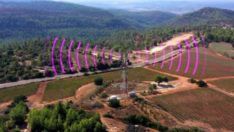 cell tower in mountainous landscape with vineyard