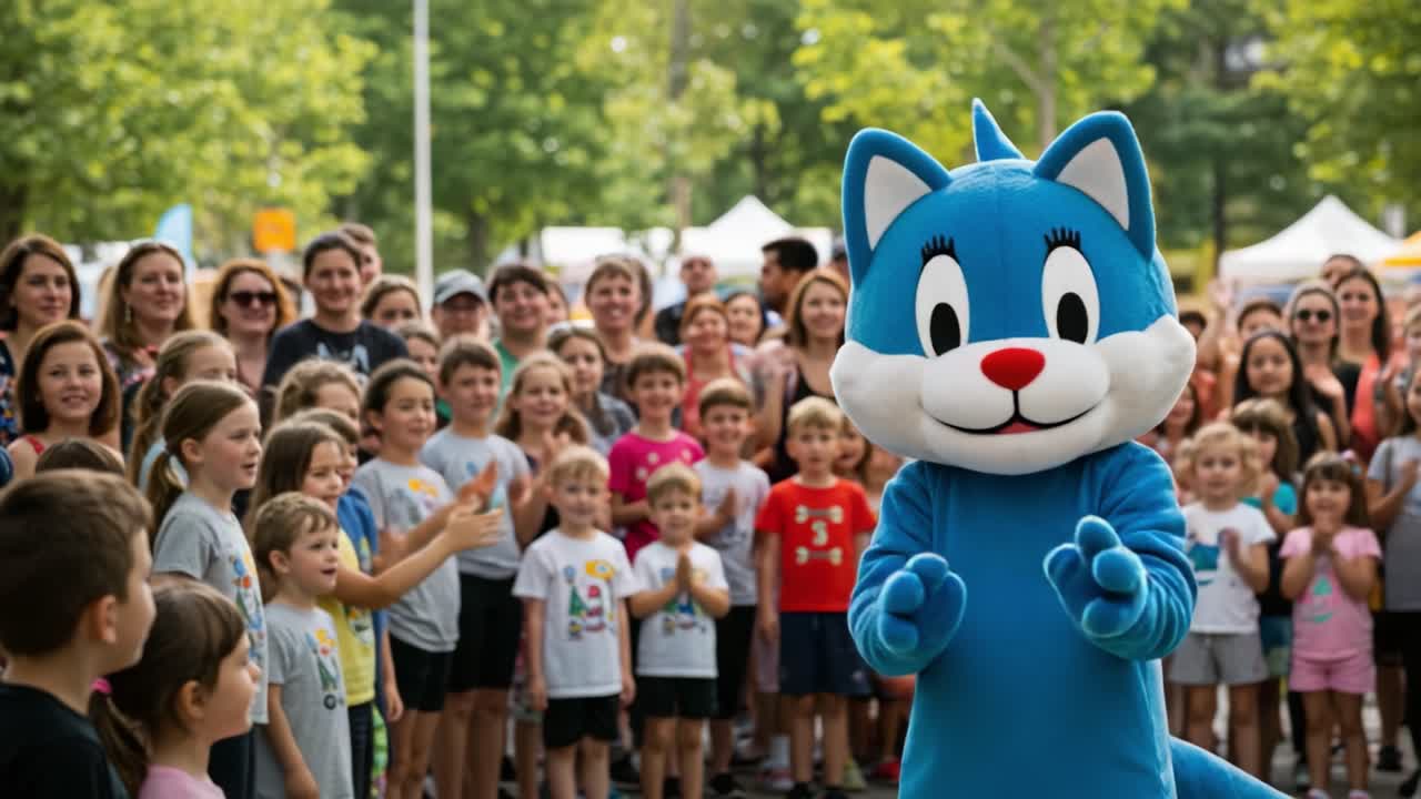 A Colorful Character Brings Joy to a Crowd of Children and Families During a Fun-Filled Outdoor Event, Highlighting the Joy of Community Engagement and Entertainment