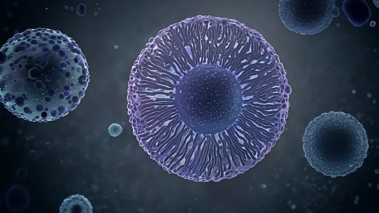 Microscopic 3d render showcases cells multiplying and mutating within the body. Ideal for enhancing science and medical presentations with detailed biological visuals