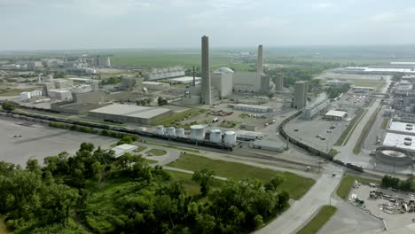 adm corn processing plant in cedar rapids, iowa with drone video moving pulling back