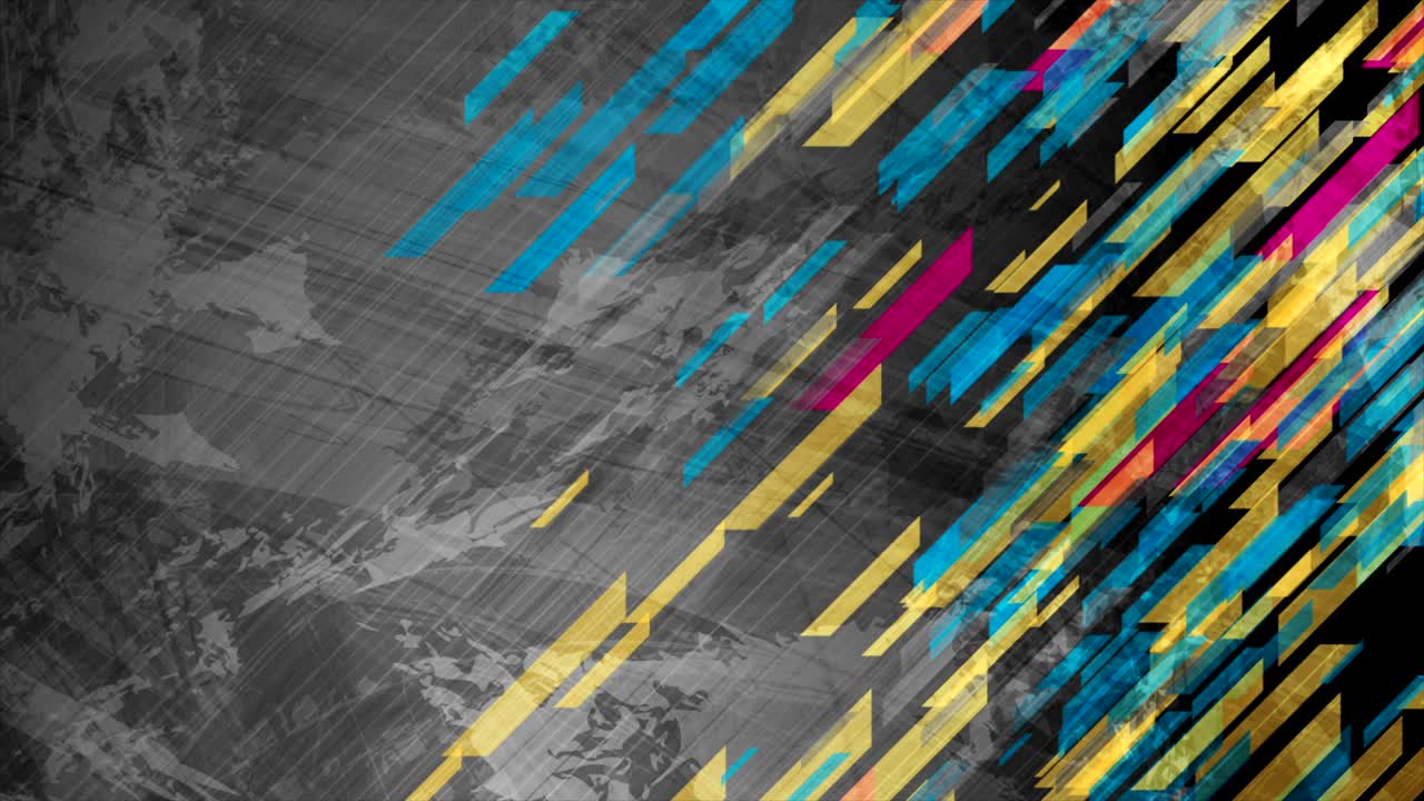 Colorful geometric moving shapes on abstract grunge corporate background