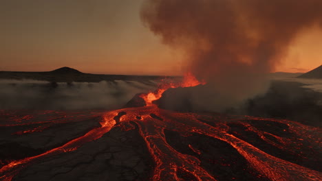 volcanic eruption at sunset