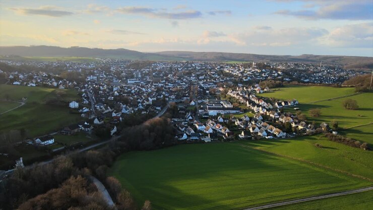 Winter Sunset in Warstein: Drone Footage of the Town Nestled in the Majestic Sauerland Mountains