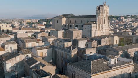 Aerial-view-of-Modica-Alta-Val-di-Noto-Sicily-Old-Baroque-Town-and-Church-South-Italy