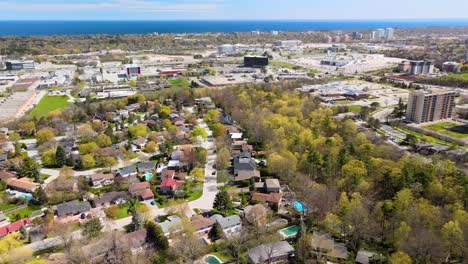 aerial view of homes near the lakeshore of lake ontario in oakville