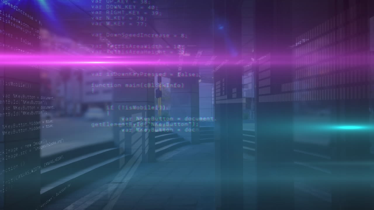 animación de senderos de luz sobre el procesamiento de datos y el paisaje urbano