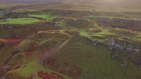 isle of skye aerial footage mountains, fairy glen rivers and geological formations clip 9 - drone