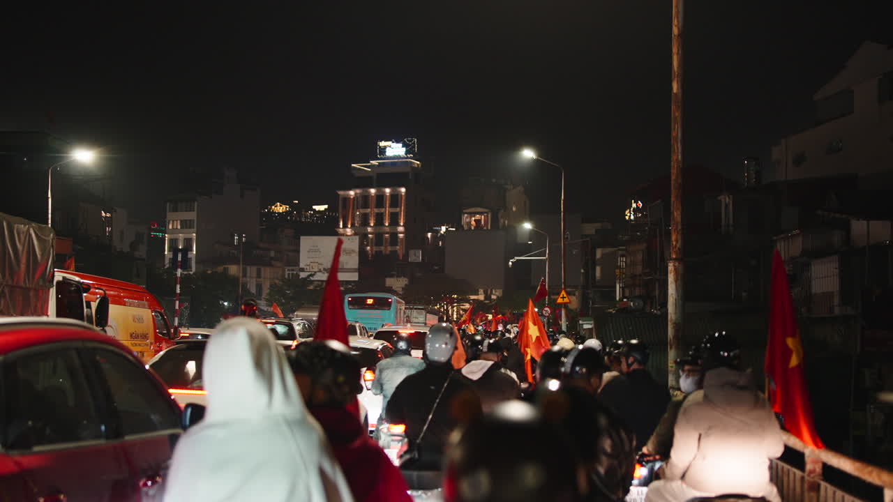 Night traffic with flags