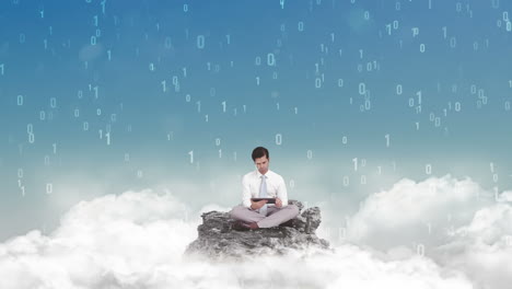 Businessman-using-tablet-in-the-clouds