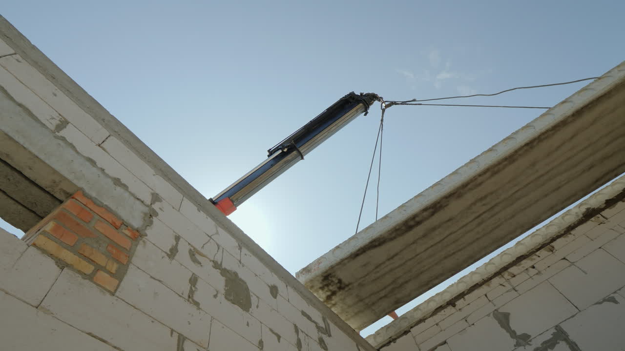 Installation Of Reinforced Concrete Floor In The House Construction Equipment Is Working On Building