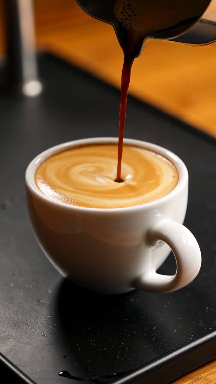 vertiendo espresso en un latte