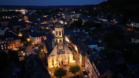 eglise catholique saint-leonard honfleur france evening drone aerial