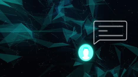 animación de formas verdes y alerta de redes sociales con icono de usuario sobre fondo negro