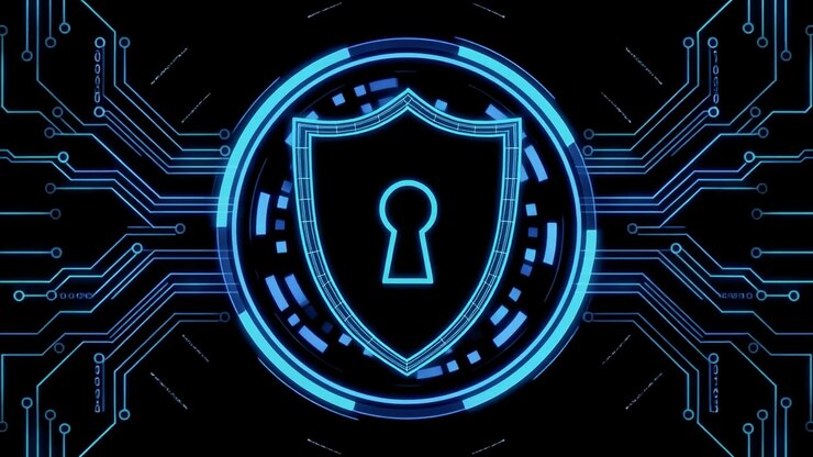Animated Cybersecurity Shield with Glowing Circuit Board Background
