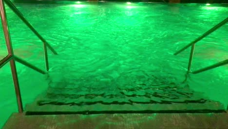 top view angle of stainless steel poll ladder at wellness center with led lights