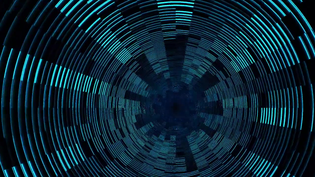 Dynamic Abstract Blue Light Circles Moving in a Tunnel
