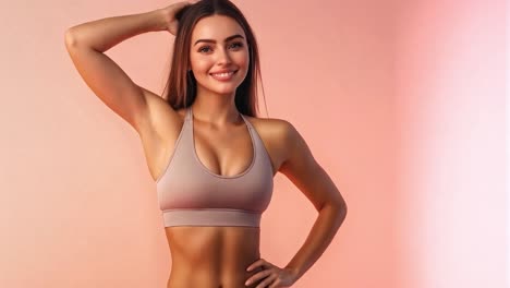 a fit woman in a sports bra posing