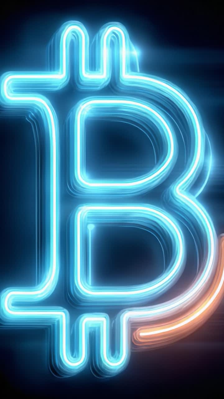 Simbolo Bitcoin illuminato in stile neon: una rappresentazione luminosa della cultura delle criptovalute e delle tendenze della valuta digitale