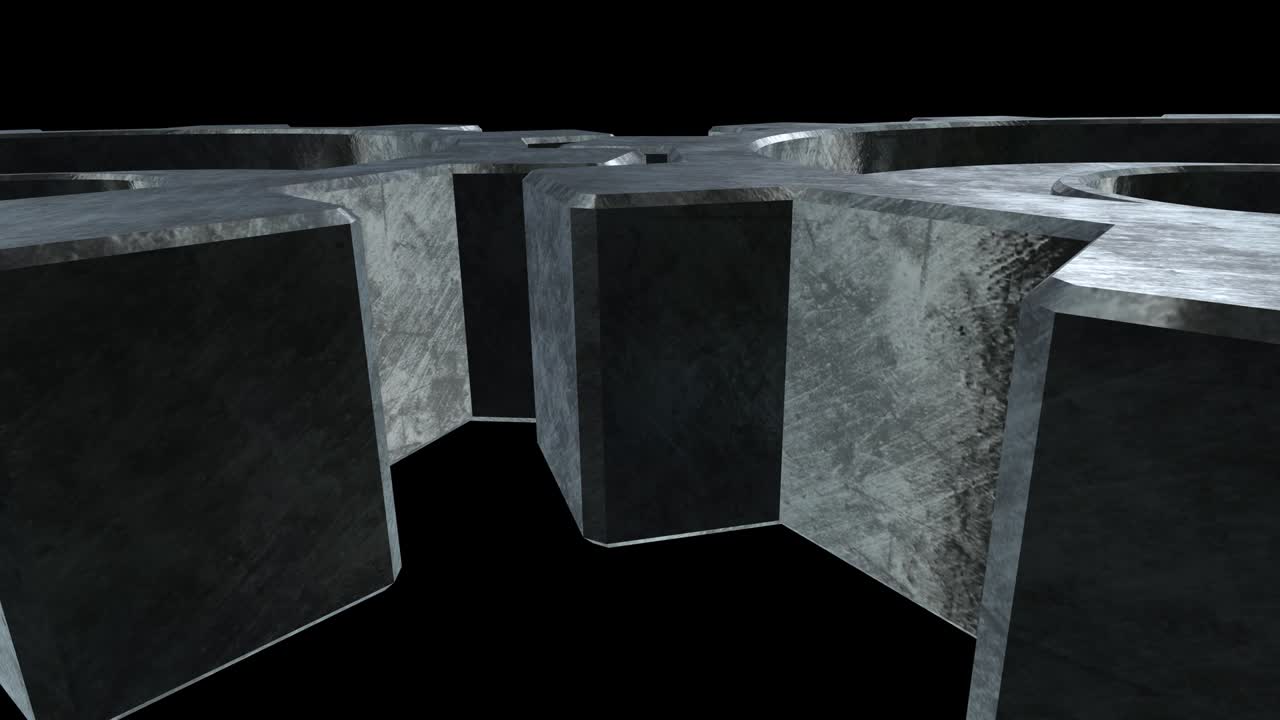 Old mechanism of the two gears is turning . Black background. Close up. Alpha channel