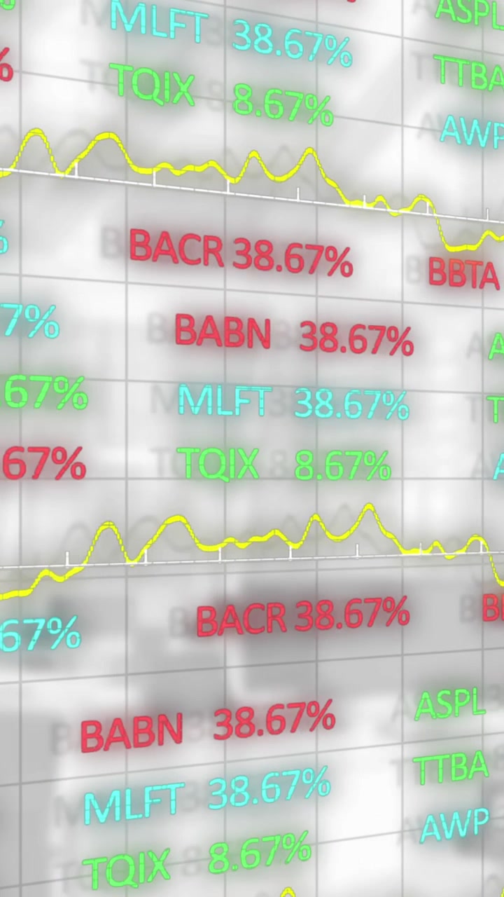 Animation of colorful trading board data and line graphs moving over grid pattern
