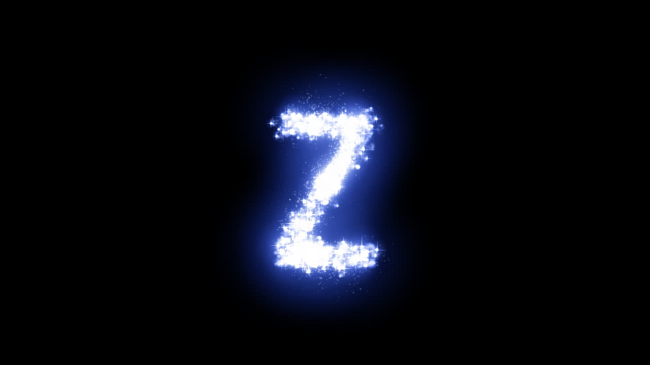 Lettera Z luminosa con stelle scintillanti su sfondo trasparente