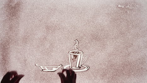 Hermosa-Animación-De-Lapso-De-Tiempo-De-Dibujo-De-Animación-De-Arte-De-Arena-Tazas-De-Café