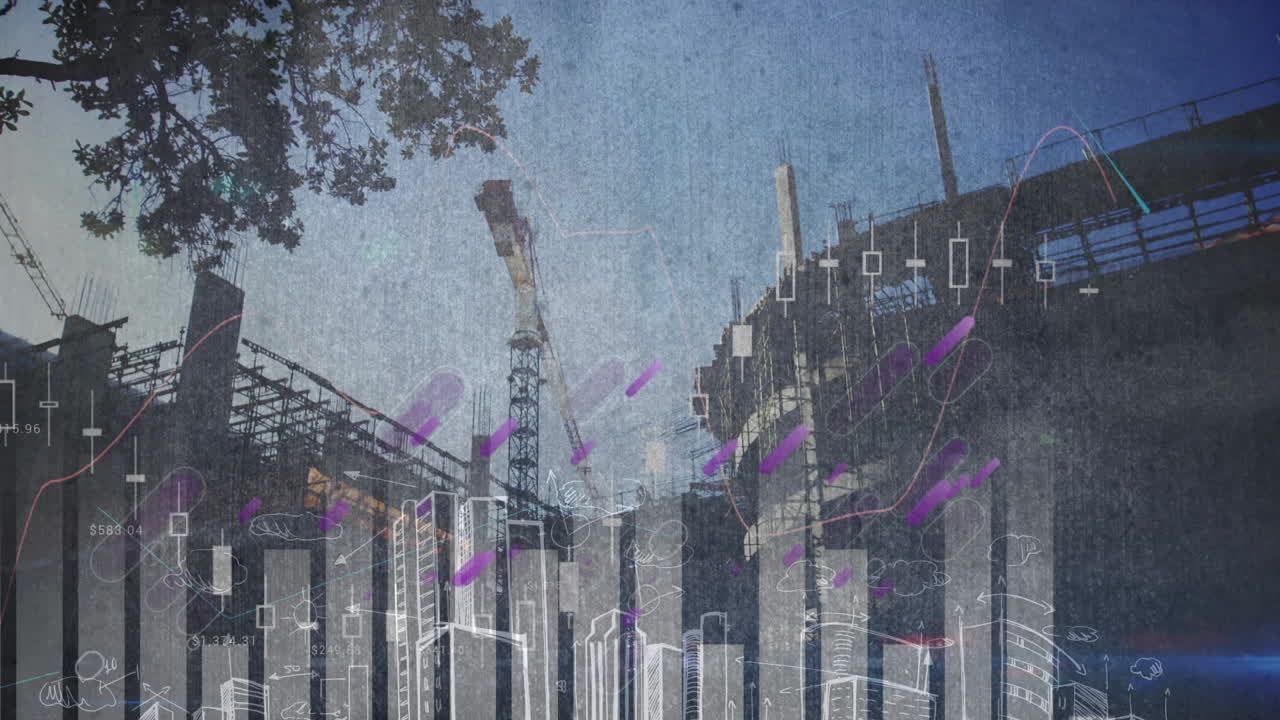 건설 현장에서 통계 데이터 처리의 애니메이션