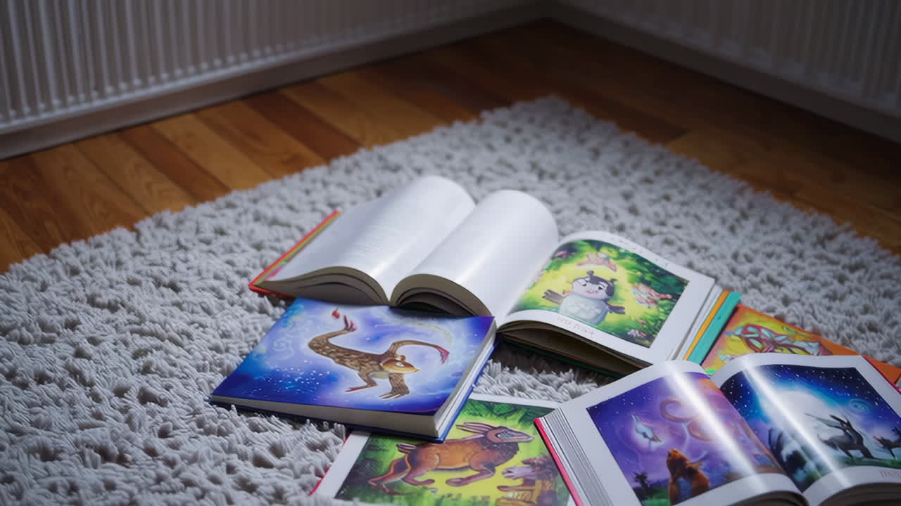 Open Children's Books on Carpet