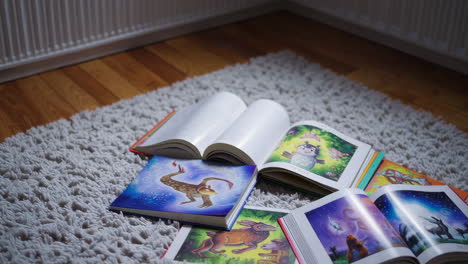 open children's books on carpet