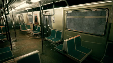 vagón de metro vacío y sombrío por la noche