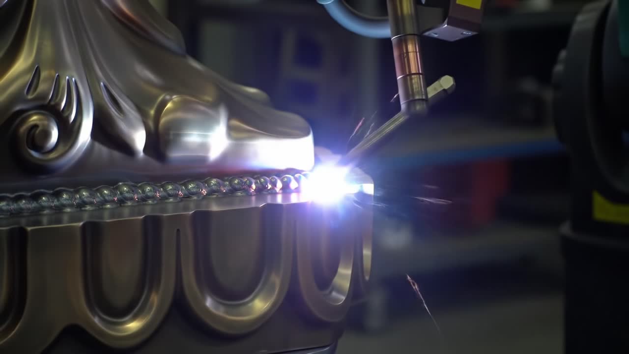Precision Welding Process Captured in Action: An Innovative Techniques Showcase of Metal Joining and Spark Generation in a Workshop Environment