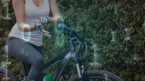 procesamiento de datos de codificación binaria contra mujeres que usan guantes de ciclismo