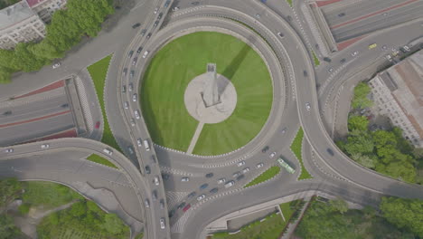 top-down aerial view of a busy highway junction in the centre of tbilisi, georgia