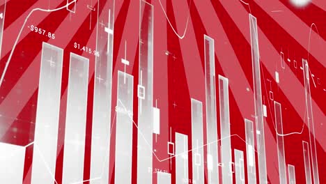 animación del procesamiento de datos financieros sobre rayas rojas