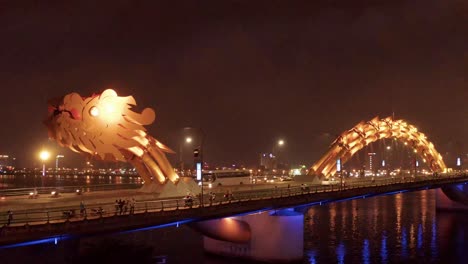 Aerial-view-of-Dragon-bridge-at-night