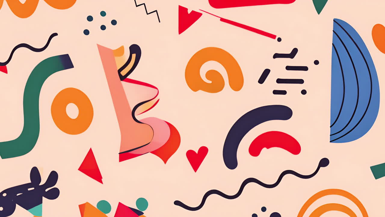 animación de formas y patrones abstractos con colores vibrantes sobre un fondo beige