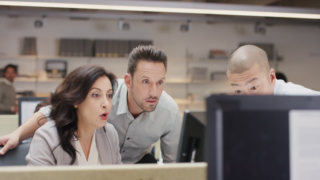 diverso equipo de negocios celebrando la victoria brazos levantados extrema felicidad emoción en el éxito corporativo objetivo ganador