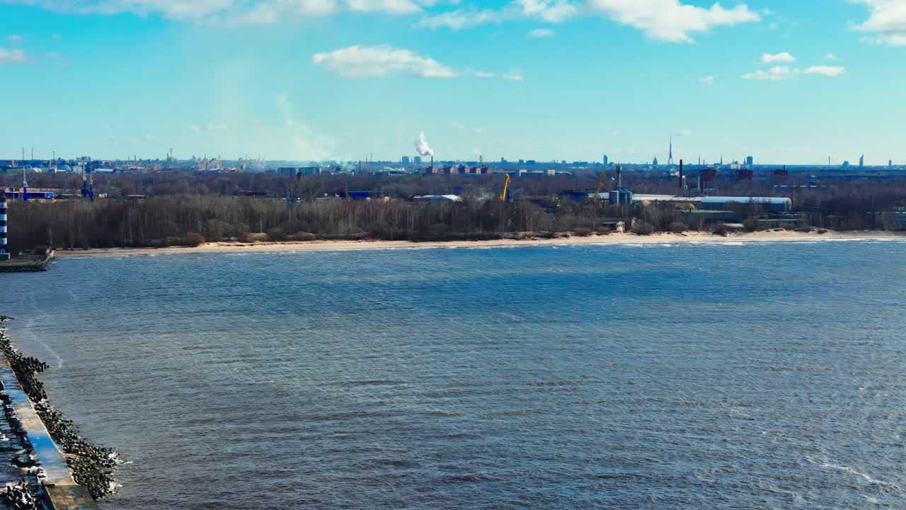 Port of Riga, the iconic Daugavgrīva Lighthouse, Latvia