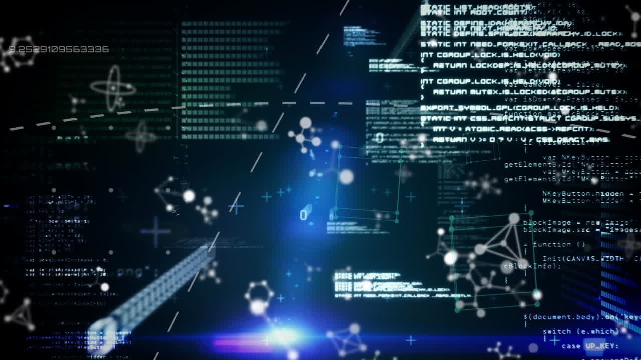 Animation of scientific data processing on dark background