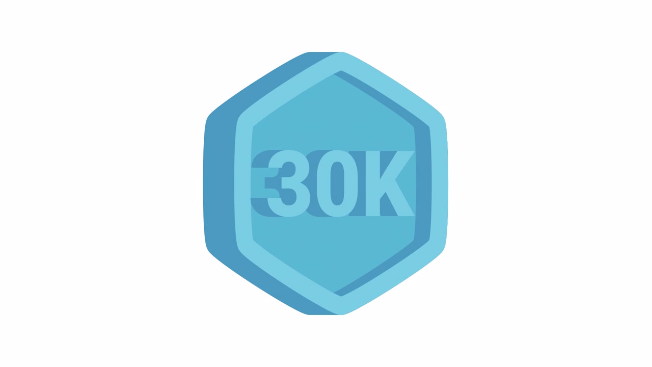 Animazione Badge di Traguardo Esagonale Blu Scintillante da 30K