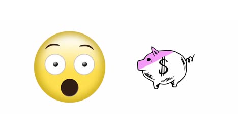 Animation-überraschter-Emojis-Und-Sparschweindollar-Social-Media-Emoji-Symbole-Auf-Weißem-Hintergrund