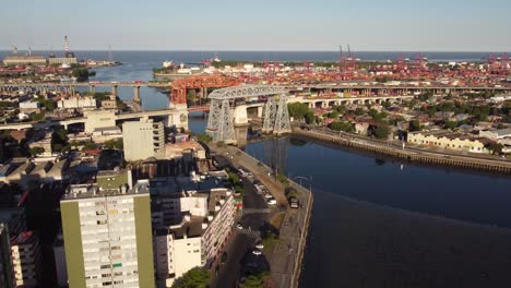 Nicolas-Avellaneda-bridge-crossing-Riachuelo-river-in-Buenos-Aires-port,-Argentina