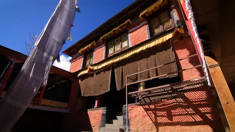 temple in nepal with prayer flags