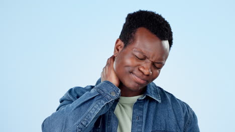 neck, pain and injury of man in studio