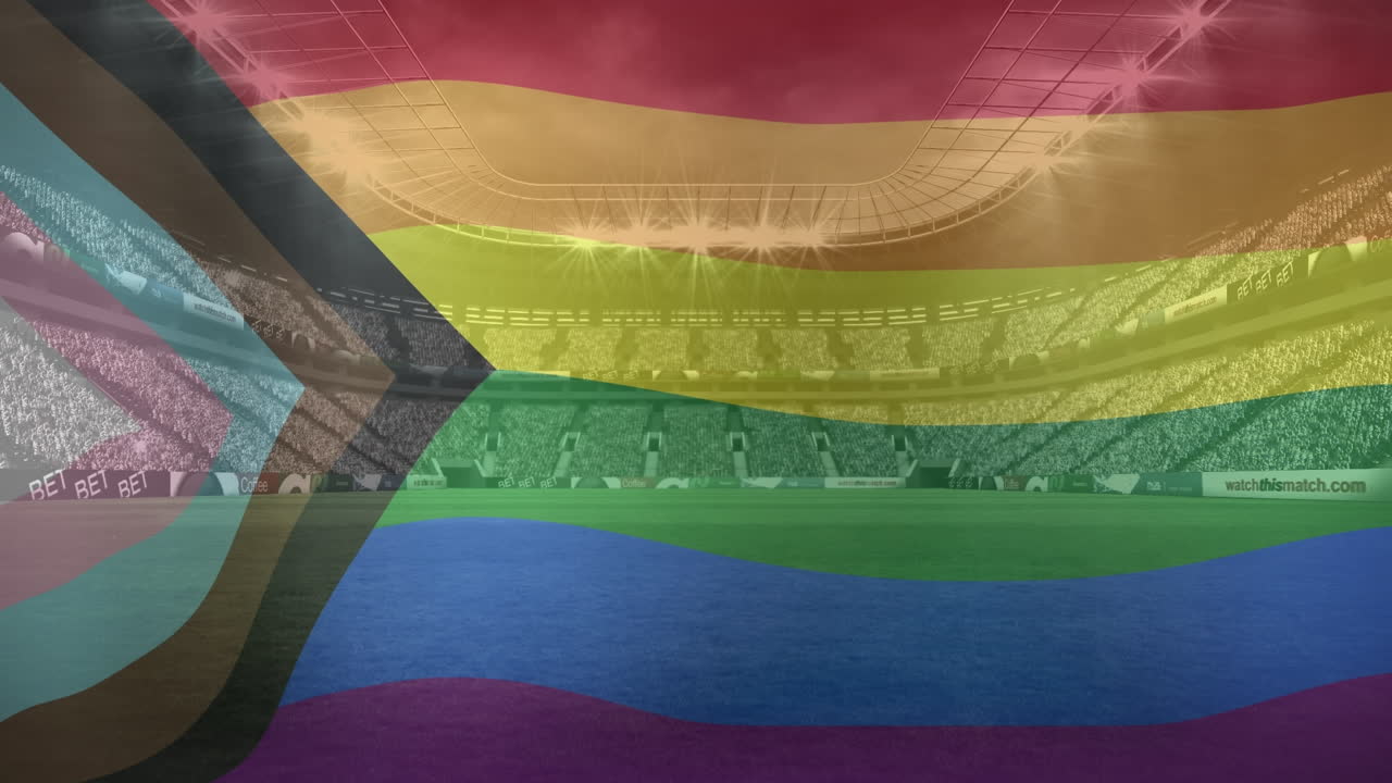 animación de la bandera del arco iris sobre el estadio deportivo
