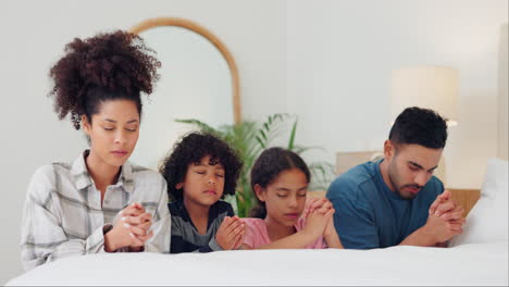 bedroom, family and praying with faith